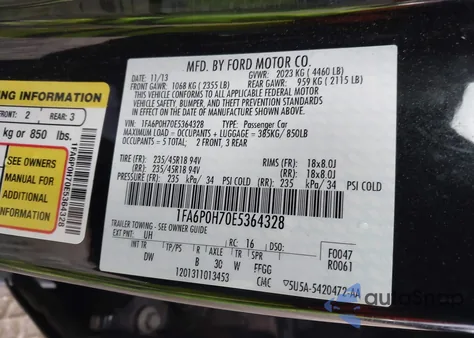 2014 Ford Fusion Se из США, поврежденный, VIN 1FA6P0H70E5364328